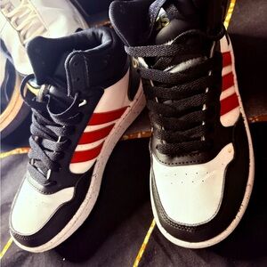 adidas Kids High-Top Sneakers in Black, White & Red